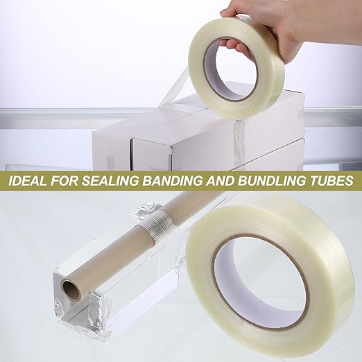 Treela 20 Rolls 1 Inch x 60 Yards Filament Strapping Tape Transparent Reinforced Fiberglass 5.5 Mil Heavy Duty Packing Shipping Tape for Sealing Binding Fixing-DeskLoop Office