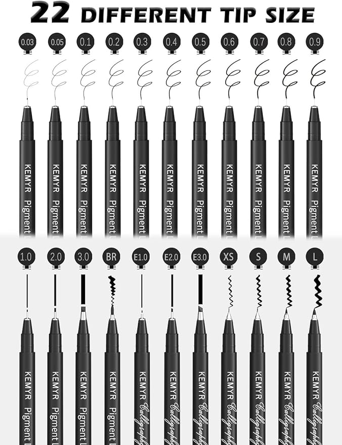Micro Fine liner Drawing Art Pens Calligraphy Pens: 22 Size Art supplies Waterproof Archival Black Ink Markers For Artists,Use for Professional Watercolor,Sketching,Anime,Manga,Zentangle-DeskLoop Office