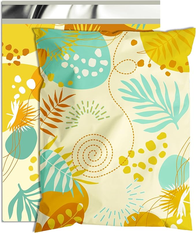 Colorful Leaves Poly Mailer 10x13 Inch 25 Pcs, Waterproof Shipping Bags for Clothing, Tear-Resistant Mailier Bags, Strong Mailing Bags with Self-Seal-DeskLoop Office