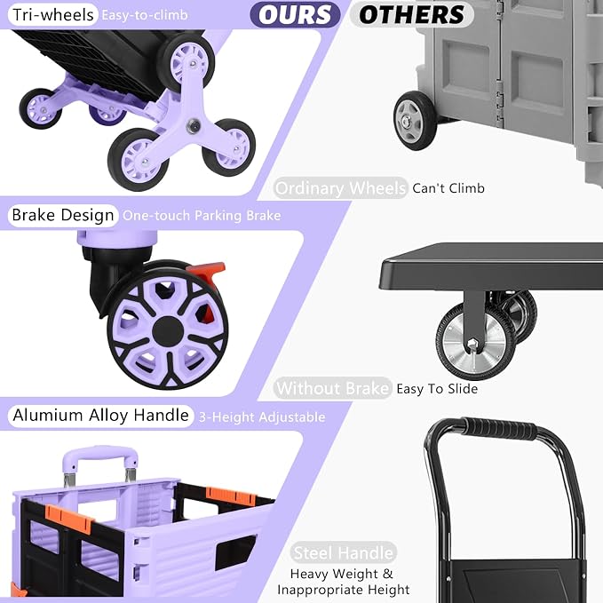 FELICON SELORSS Folding Utility Climber Cart Portable Rolling Crate-Purple | - Image 7