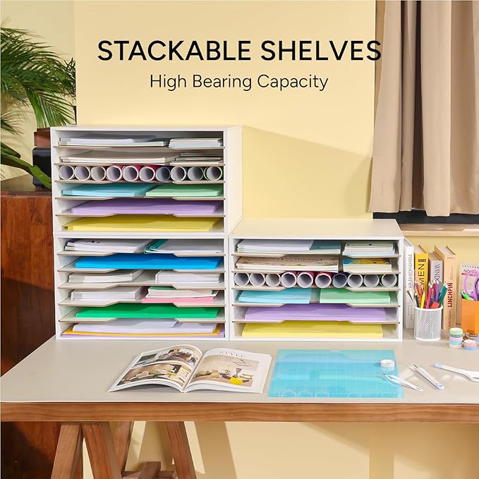 12x18 Construction Paper Organizer, Larger Size Wooden Literature Organizer, 6-Tier Desktop File Organizer for Home and Classroom, Adjustable Paper Sorter for Office-DeskLoop Office