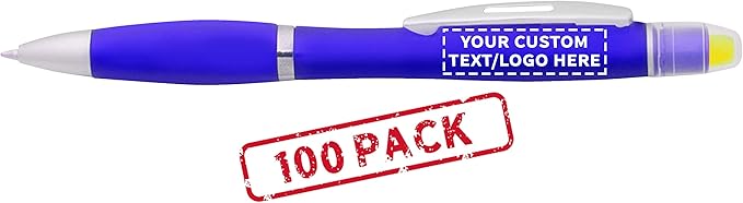 DISCOUNT PROMOS 100 Marathon Gel Highlighter Pens Pack - Customizable Text, Logo - Twist Mechanism, Ballpoint - Blue-DeskLoop Office