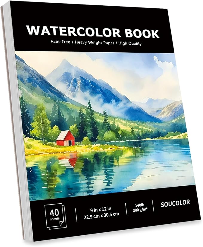 Soucolor Watercolor Paper Pad, 9"x12" Water Color Paper, 140lb/300gsm 40 Sheets Artist Painting Drawing Paper Book, Art Supplies for Adults Kids, Watercolor Paint Set, Sketchbook, Journal, Notebook-DeskLoop Office