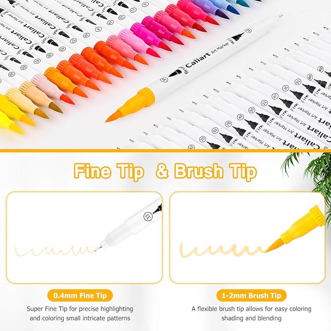 Caliart 72 Colors Dual Tip Fine & Brush Pens Art Markers, Aesthetic Cute Preppy Stuff School Supplies, Coloring Markers for Kids Artist Adult Book Cards Drawing Craft Kit Mothers Day Gift for Mom-DeskLoop Office