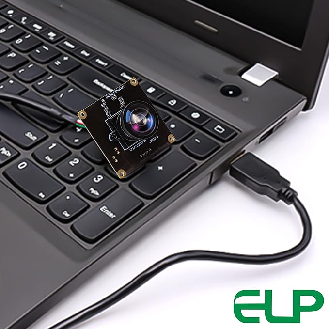 ELP High Speed Wide Angle Global Shutter USB Camera Module for Computer 1080P Mini UVC USB2.0 Webcam Board with 120degree No Distortion Lens AR0234 High Frame 90fps Web PC Camera Board for Laptop-DeskLoop Office