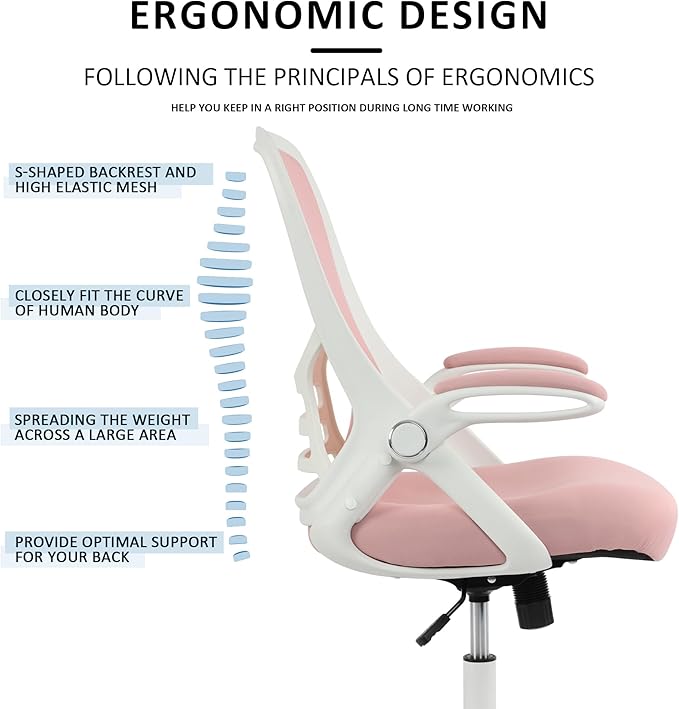 HYLONE Office Chair Ergonomic Desk Chair with Adjustable Armrests, Mesh Executive Chair, Home Office Computer Chairs for Long Hours(Pink)-DeskLoop Office