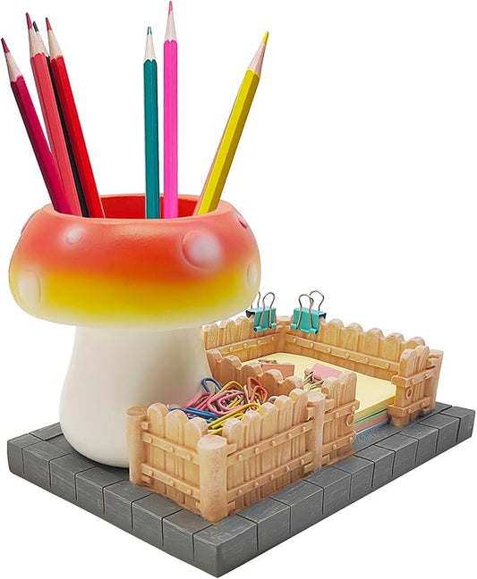 Mushroom Desk Organizers,3 Compartments Resin Office Desk Accessories with Pen Holder Sticky Note Holder,Pencil Holder and Paperclips Cup School Office Mushroom Decor-DeskLoop Office