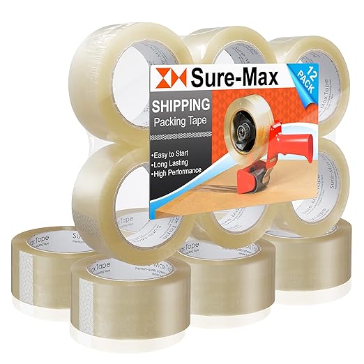 Sure-Max Premium Carton Packing Tape 1.8 mil 330 Feet (110 Yards) - Clear - 12 Rolls-DeskLoop Office