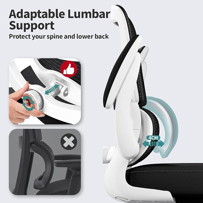 TRALT Office Chair - Ergonomic Desk Chair with Adjustable Lumbar Support, Mesh Computer Chair, Executive Chairs for Home Office Comfortable Lumbar Support (White+Black)-DeskLoop Office