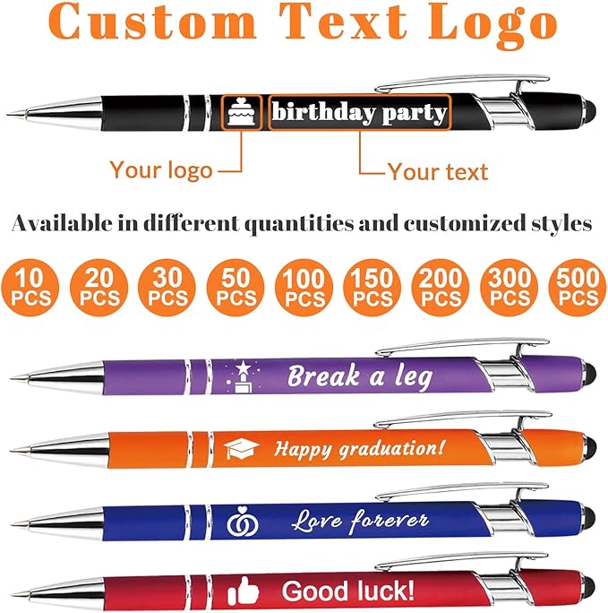 Personalized Ballpoint Pens Bulk with Stylus, Custom Pen Engraving Name Logo Text, Gifts for Business School Christmas Birthday Office Graduation-DeskLoop Office