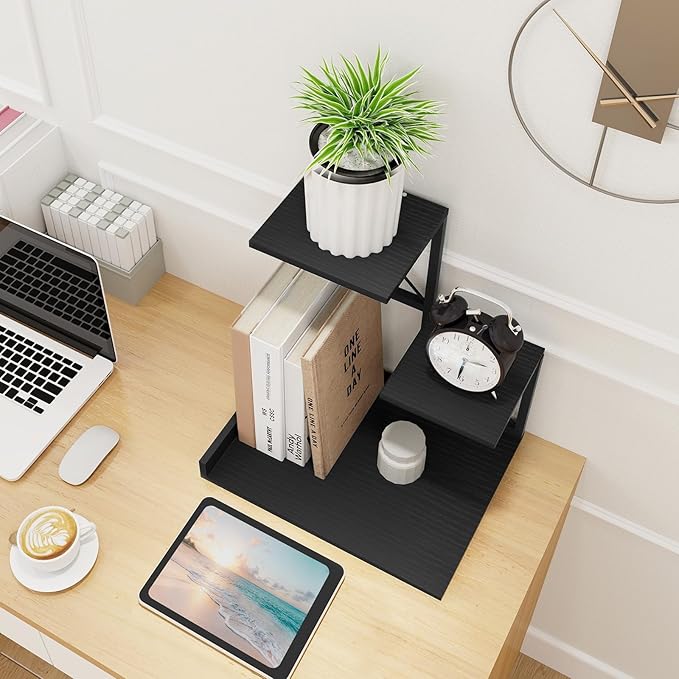 ELITEROO Wood Desktop Shelf, 3 Tier Desk Shelves Small Bookshelf Organizer, Office Storage Rack and Cubicle Organizers Accessories for Dorm Office Home Decor, Black-DeskLoop Office