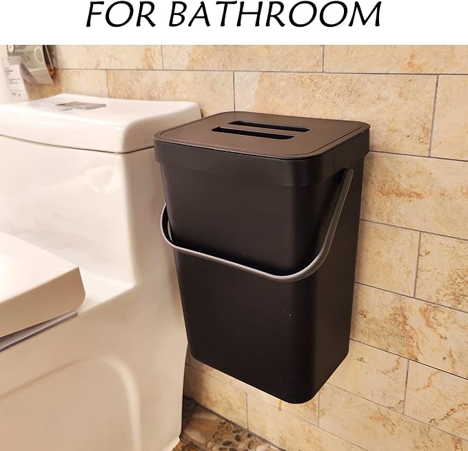 stonespace Under Sink Trash Can,Kitchen Compost Bin, Diaper Pail, 3.2 Gallon/12L Hanging Garbage Can for Baby Crib/Bathroom/Cupboard, Plastic Food Waste Bin,1 Pack Black-DeskLoop Office