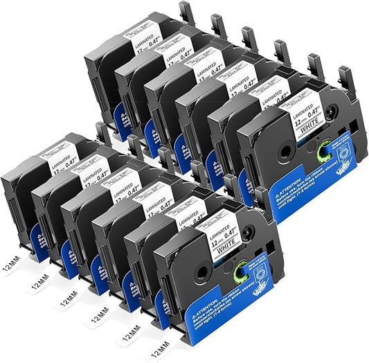 Colorty Replace for Brother P Touch Label Maker Tape 12mm 0.47 Laminated Black on White TZe-231 AZe-231 for PT-1180 2040 1090 1750 1290 1880 1170 Ptouch Tape Refills 12mm x 8m, 12-Pack-DeskLoop Office