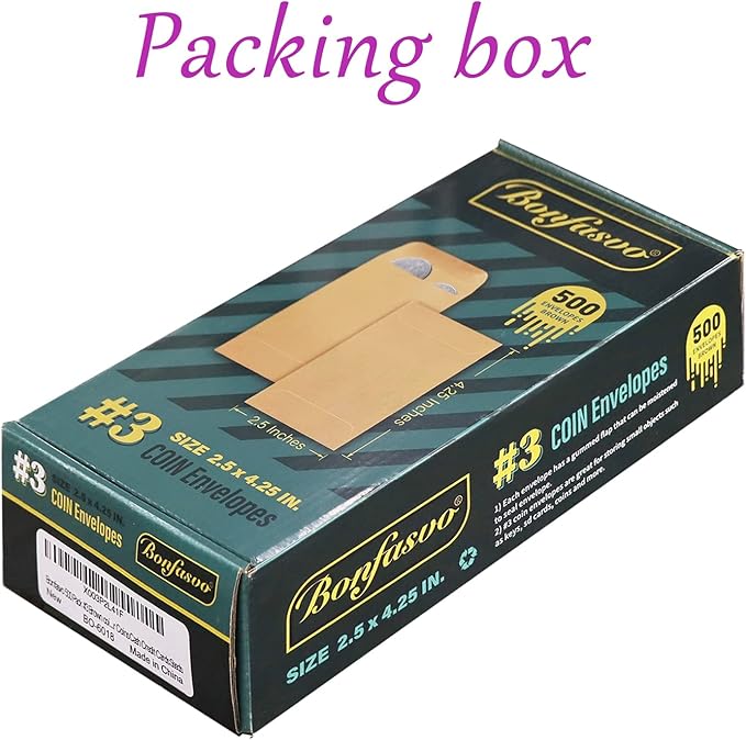 500 Pack #3 Brown coin envelope 2.5 x 4.25 inches Kraft Envelopes Classic Small Parts Envelopes with Self Adhesive Gummed Flap for Coins Cash Credit Cards Seeds-DeskLoop Office