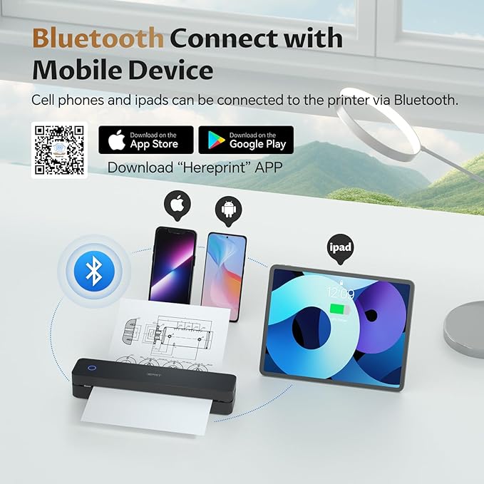iDPRT Portable-Printer Wireless for Travel, Bluetooth Thermal Printer Support 8.5" x 11" US Letter&A4&A5 Size,300DPI Inkless Printers for Home Use,Compatible with Android and iOS Phone&Laptop,Black-DeskLoop Office