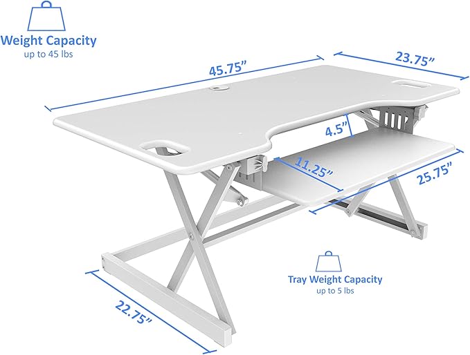 Rocelco 46" Large Height Adjustable Standing Desk Converter with Anti Fatigue Mat BUNDLE - Quick Sit Stand Up Triple Monitor Riser - Retractable Keyboard Tray - White (R DADRW-46-MAFM)-DeskLoop Office