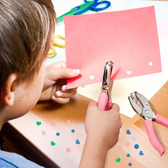 3 Pcs Hole Punch Shapes Single Hole Paper Punchers for Crafts Handheld Metal Punch with Soft Grip 0. 25 Inch Circle 0. 2 Inch Star 0. 22 Heart Holes for DIY Craft Tags Clothing Ticket Scrapbook Tool-DeskLoop Office