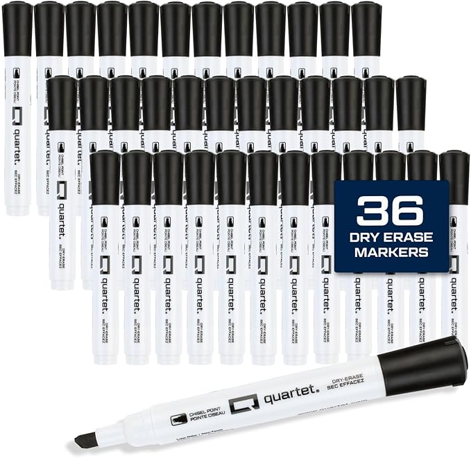 Quartet Dry Erase Markers, Chisel Tip White Board Dry Erase Markers with DryGuard Ink Protection, Office Essentials, Black, 36 Pack (Q120Z02-R)-DeskLoop Office