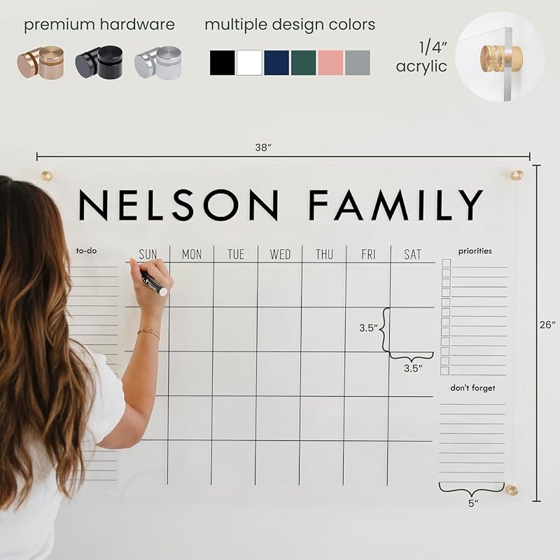 Personalized Clear Acrylic Calendar for Wall, Calendar Whiteboard for Wall, Dry Erase Wall Calendar, Wall Calendar Organizer System for Home (Block, Black, 38"W x 26"H)-DeskLoop Office