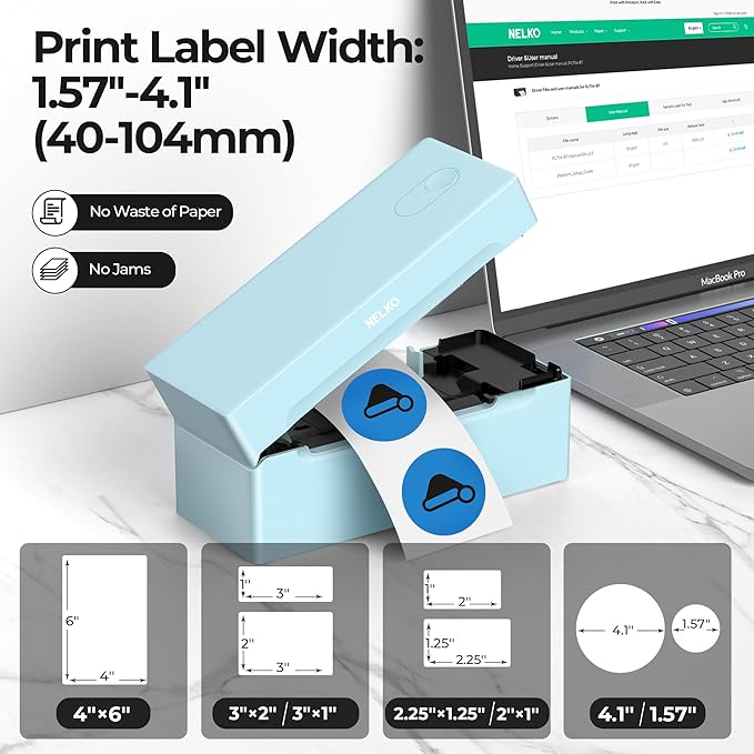 Nelko Bluetooth Thermal Shipping Label Printer, 4x6 Shipping Label Printer for Shipping Packages, Support Android, iPhone and Windows, Widely Used for Amazon, Ebay, Shopify (Blue)-DeskLoop Office