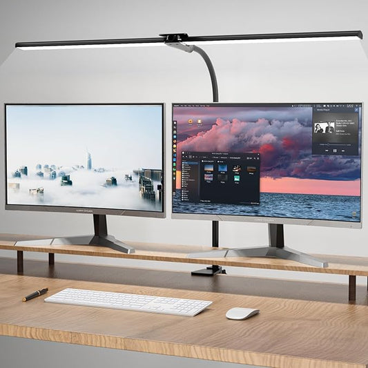 Desk Lamp for Office Home, 31.5" Desktop Lighting Bar with Gooseneck, Clip on Desk Light with Clamp, Bright Dimmable Table Lamp for Study, Work, Computer, Monitor, Reading-DeskLoop Office
