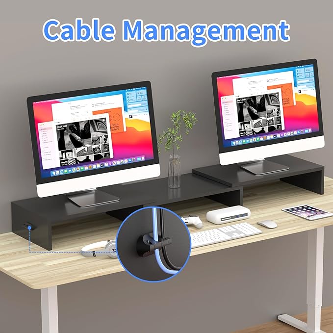 Pholiten Dual Monitor Stand Riser for 2 Monitors,Desktop Monitor Stand with Adjustable Length and Swivel Angles, Extra Long Multifunctional Stand up to 48.2" fit Computer Laptop Printer Max 44 lbs-DeskLoop Office