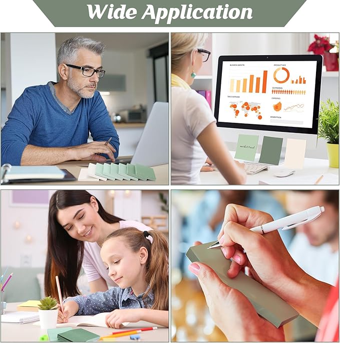 Fainne 60 Pads Sticky Notes Bulk 1.5 x 2 Inch Mini Self Stick Note Small Assorted Bright Colors Paper Memo for Office School Notebook Supplies 50 Sheets/pad (Simple Style,Green Series)-DeskLoop Office