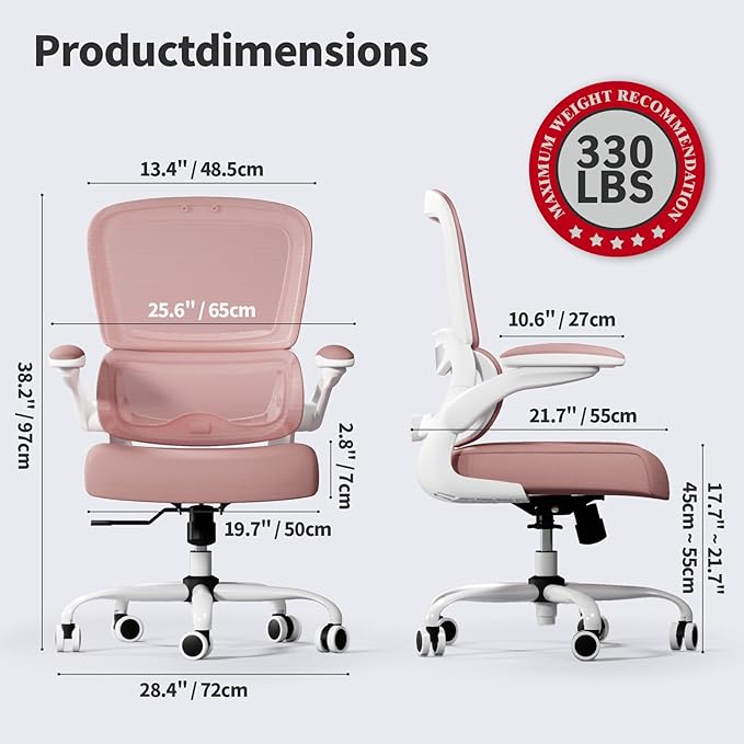 TRALT Office Chair - Ergonomic Desk Chair with Adjustable Lumbar Support, Mesh Computer Chair, Executive Chairs for Home Office Comfortable Lumbar Support (Pink)-DeskLoop Office