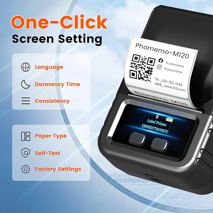 Phomemo M120 Label Maker, 2 Inch Barcode Printer, Portable Thermal Label Maker for Small Bussiness, Barcode, QR Code, Name, Address, Logo, Clothing, Office, Home, Sticker Printer for Phone/PC/Tablet-DeskLoop Office