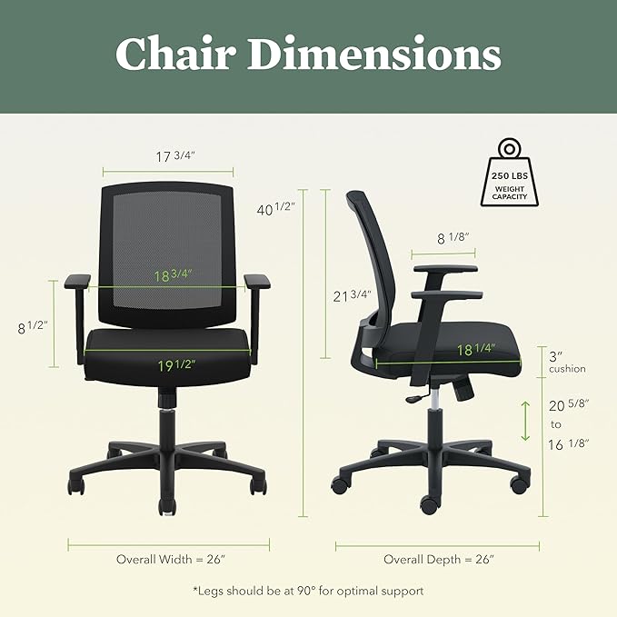 HON Torch Ergonomic Mid-Back Office Chair, Comfortable Fabric Seat Home Office Task Chair, Tilt-Tension Recline Control, 360 Rolling Swivel, Sculpted Fixed Arms-DeskLoop Office