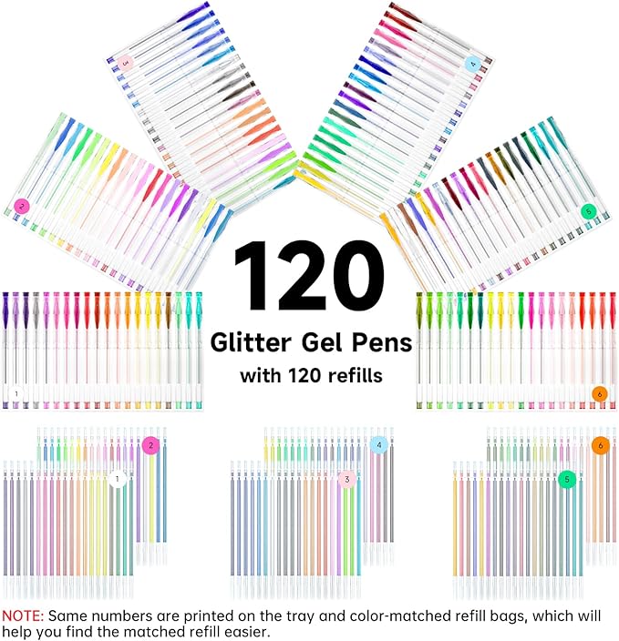Shuttle Art 240 Pack Glitter Gel Pens, 120 Colors Glitter Gel Pen Set with 120 Refills for Adult Coloring Books Craft Doodling-DeskLoop Office