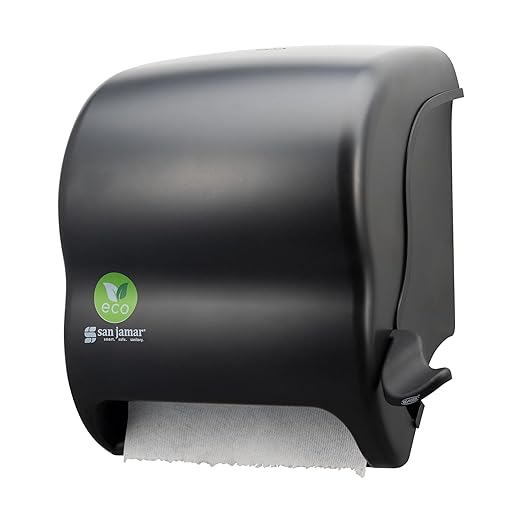 San Jamar Ecologic Element Recycled Plastic Lever Paper Towel Dispenser, Manual Towel Dispenser, Wall Mounted Dispenser with Zero Waste for Home and Business, 8 Inch Rolls, Black-DeskLoop Office
