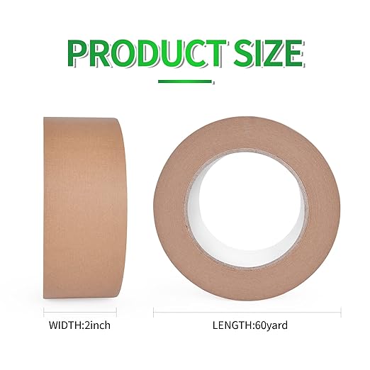 Eco-Friendly Kraft Paper Tape, Biodegradable Kraft Paper Tape, Recyclable Writable Packing Tape, Non-Coated Surface for Masking, Sealing, and Packaging Use, 2inch x 60yards, 36Rolls-DeskLoop Office