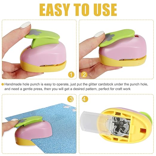 6 Pcs Colorful Craft Hole Punch with 10 Glitter Cardstock Papers, Decorative Scrapbook Paper Puncher Set, Different Shape Paper Hole Puncher Set for Office Supplies (6 Pcs- Different Shapes)-DeskLoop Office