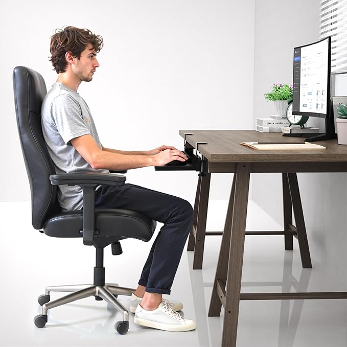 Ergonomic Keyboard Tray Under Desk Pull Out with Adjustable C-Clamp Mount, Slide-Out Computer Keyboard and Mouse Platform Drawer for Office and Home Typing (Black)-DeskLoop Office