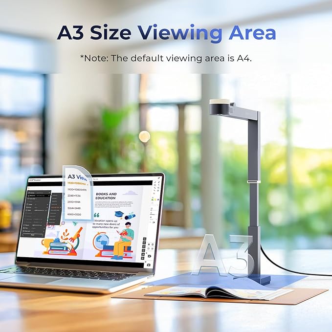 CZUR Fancy S Pro 12MP USB Document Camera for Teacher, 4K Webcam with Microphone and LED Light, Up to 60fps, Auto Focus, for Remote Teaching, Live Streaming, Web Conference, for Mac and Windows-DeskLoop Office