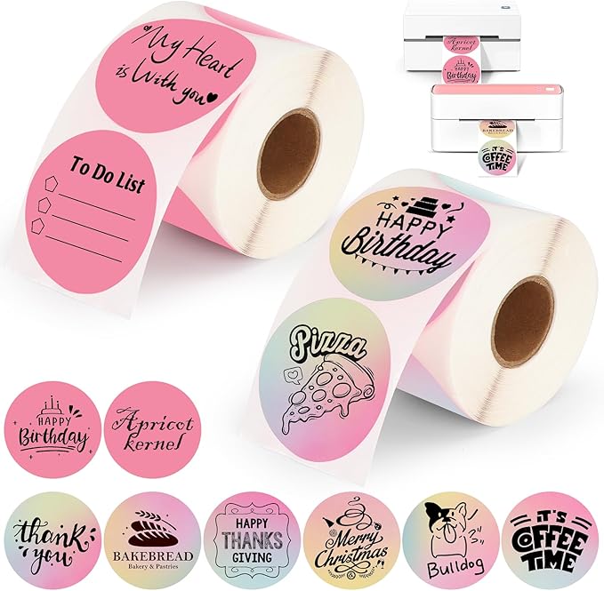 2 Rolls Colorful Thermal Labels,1.96'' Round Label Sticker for Phomemo 241BT,for MUNBYN 130B/RW402B Printer,800Pcs Waterproof Label Paper for Address/Logo/Barcode/Name/Thanks-DeskLoop Office