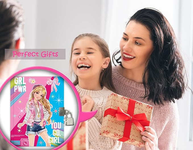 Girls Diary with Lock for Kids, 7x5.25 Inches 160 Lined Pages Secret Pink Girly Notebook for Girls Journal with Lock for Kids Pre School Writing Drawing Cute Girls Gifts for Birthday-DeskLoop Office