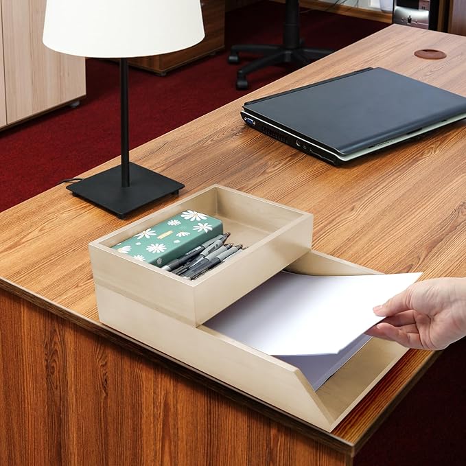 2-Tier Wood Letter Tray Wooden Desk Organizer Letter-Size Tray Magnetic Paper Document File Organizer for Office Supplies Collection Folders Notebooks Desktop Workspace Holder-DeskLoop Office
