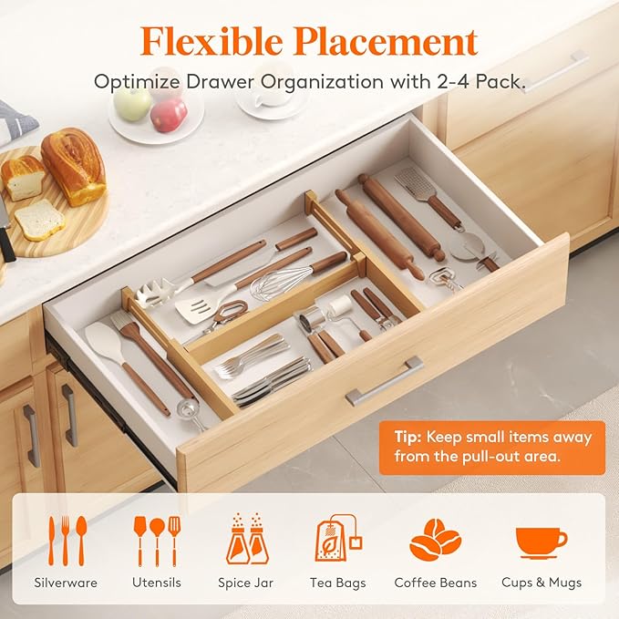 Lifewit 4 Pack Drawer Dividers Bamboo 2.4" High, 12-17" Adjustable Drawer Organizers for Clothes, Wooden Dresser Separators in Bedroom/Bathroom/Kitchen/Fridge/Office Organization and Storage-DeskLoop Office