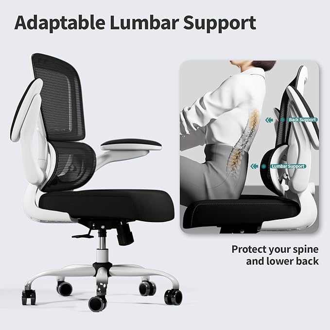 TRALT Office Chair - Ergonomic Desk Chair with Adjustable Lumbar Support, Mesh Computer Chair, Executive Chairs for Home Office Comfortable Lumbar Support (White+Black)-DeskLoop Office