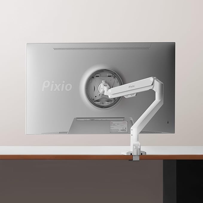 Pixio PS1S Wave White Single Monitor Arm Stand Desk Mount - Fits up to 32 inches Monitors and up to 19.8lbs. VESA Compatibility and Integrated Cable Management-DeskLoop Office