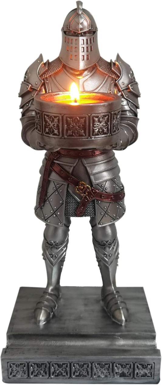 King's Guard Standup Knight Candlestick Holders Resin TeaLight Holder Warrior Mobile Phone Stand Pen Holder Candle Holder for Restaurant, Altar, Home Table(Silver)-DeskLoop Office
