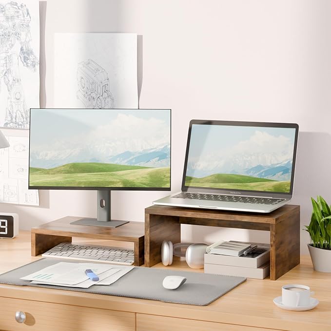 TEAMIX Higher Monitor Stand Riser-6.7 inch, Monitor Riser with Storage for Desk Small Monitor Stand TV/Screen/PC/Laptop Riser Computer Stand Desktop Shelf-DeskLoop Office