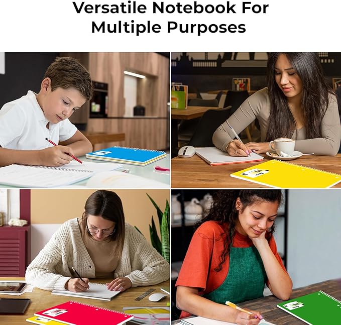 12 Pack Spiral Notebook, 5 Subject, 300 Pages/Book (150 Sheets), Wide Ruled, 8 x 10-1/2, Bulk Office Spiral Notebooks, Sturdy Spiral Journal, Notebooks for School, Soft Cover, Assorted Colors
