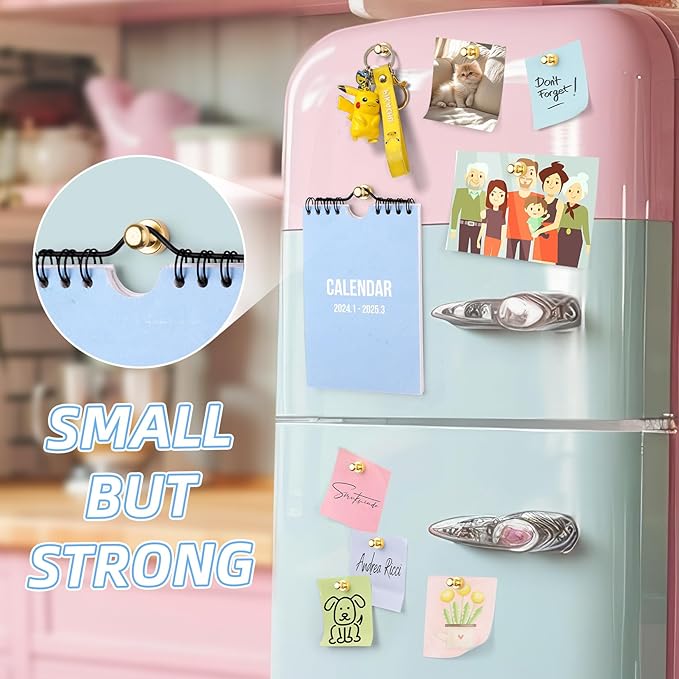 VNDUEEY 20 Pcs Refrigerator Magnets, Gold Metal Push Pin Magnets, Small Strong Magnets for Whiteboard, Fridge Magnets, Office Classroom Map Magnet-DeskLoop Office