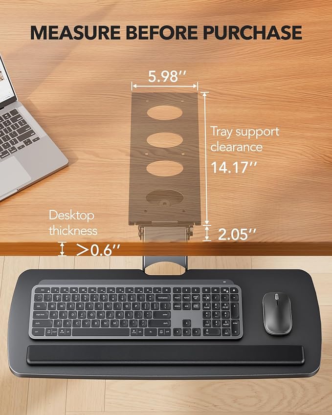 HUANUO Keyboard Tray Under Desk, 360 Adjustable Ergonomic Sliding Keyboard & Mouse Tray, Under Desk Keyboard Tray Slide Out, Keyboard Holder Under Desk for Typing in Home, Office Work, 25"W x 9.84"D-DeskLoop Office
