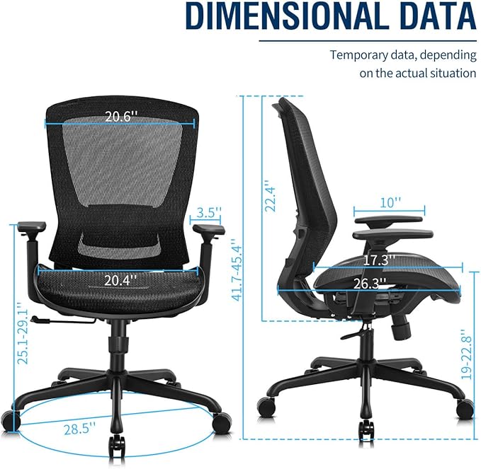 ELABEST Mesh Office Chair,Ergonomic Computer Desk Chair,Sturdy Task Chair- Adjustable Lumbar Support & Armrests,Tilt Function,Comfort Wide Seat,Swivel Home Office Chair (Black)-DeskLoop Office