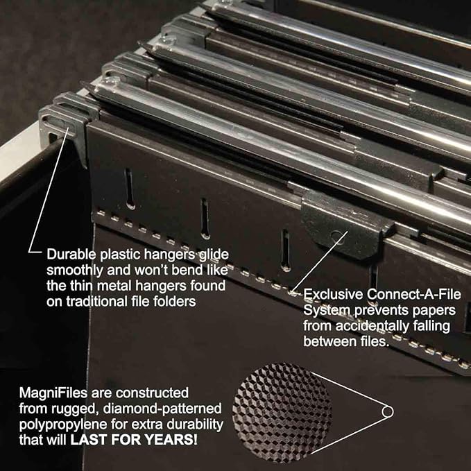 Ultimate Office MagniFile Hanging File Folders (Black, V-Base Letter, Set of 5)-DeskLoop Office