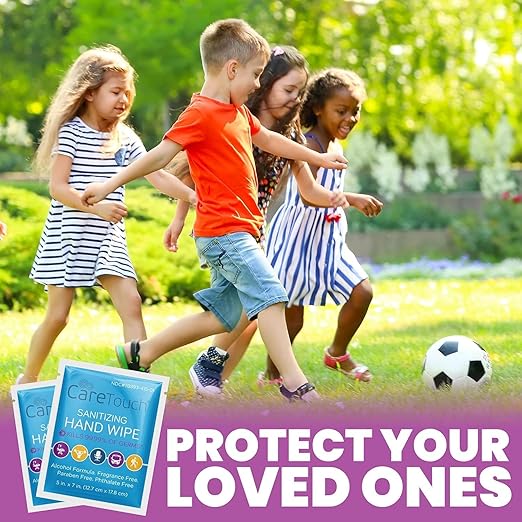 Care Touch Hand Sanitizer Wipes - 110 Hand Wipes Individually Wrapped - Travel Size - Sanitizing Wet Wipes for Home, Office & Outdoor Use-DeskLoop Office